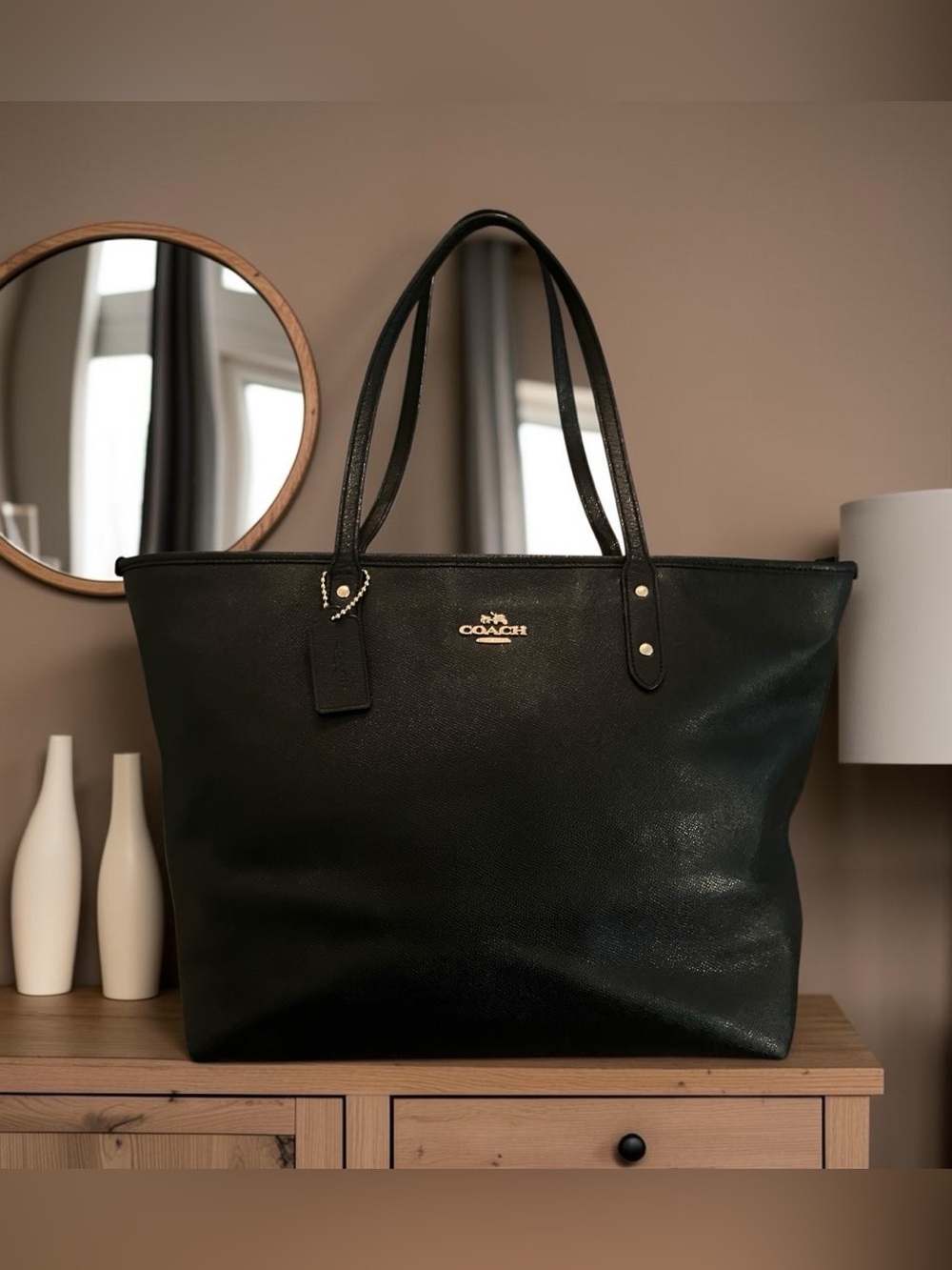 EXCELLENT CONDITION! COACH CROSSGRAIN LEATHER LARGE CITY ZIP TOTE TRAVEL SCHOOL